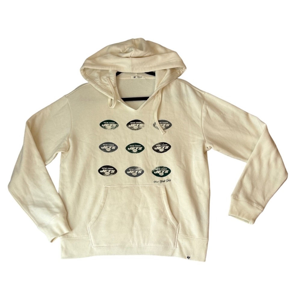 '47 Brand New York Jets Hoodie Women Cream Graphic Sweatshirt SIZE Medium